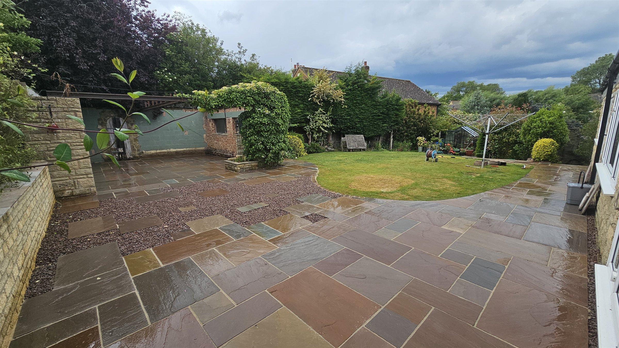 Completed sandstone garden transformation in Greetham